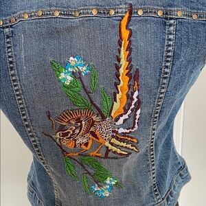 NITROGEN Signature Denim Sleeveless Vest w Peacock embroidery on back Size Small
